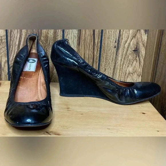 Woman LANVIN Black Patent Leather Suede Leather Slip On...